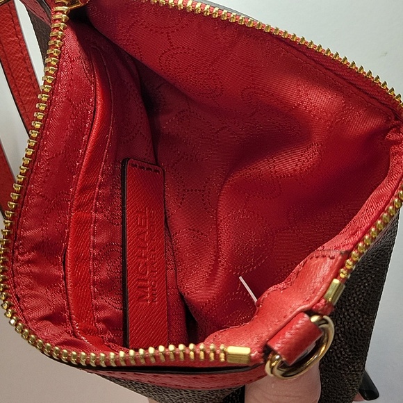 Michael Kors Wallet/Wristlet Brown Logo w/Red top and Strap - Picture 6 of 6